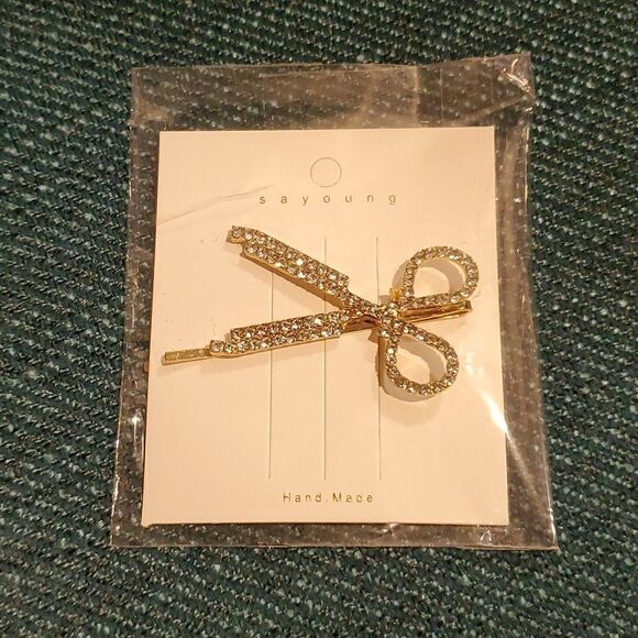 Rhinestone Barber Hair Stylist Scissors Hair Accessory Pin - Picture 1 of 6